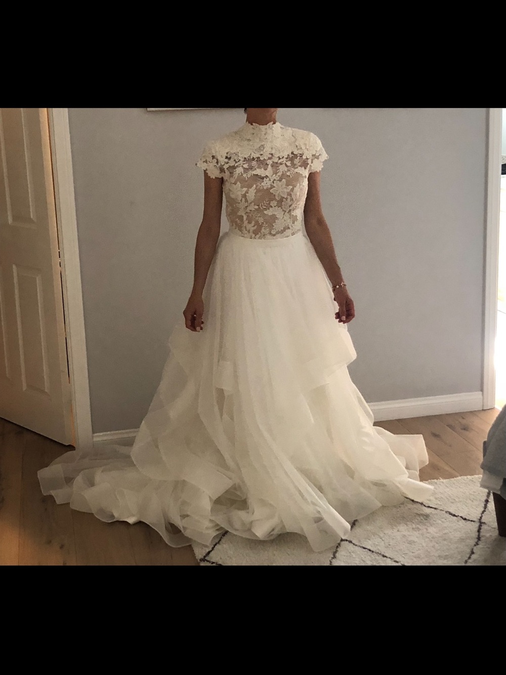 Handmade for Wedding Women's Lace Overlay Short Sleeve Top in Ivory